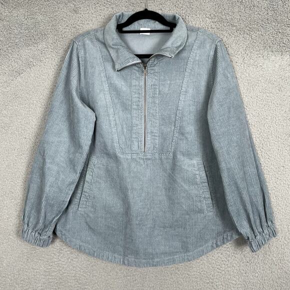 Poetry Tops - Poetry Corduroy Half Zip Pullover Womens 8 Blue Casual Lightweight Jacket